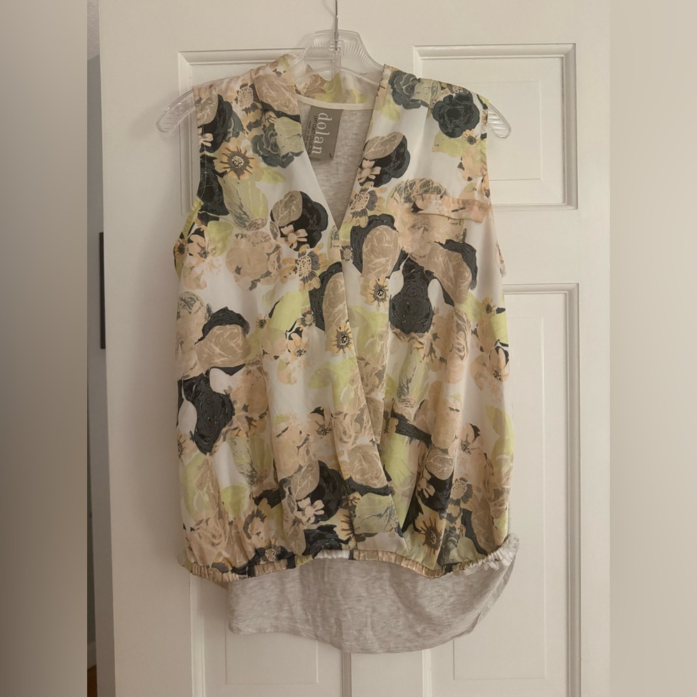 Dolan Women's Floral V-Neck Blouse - Black, Cream, Green